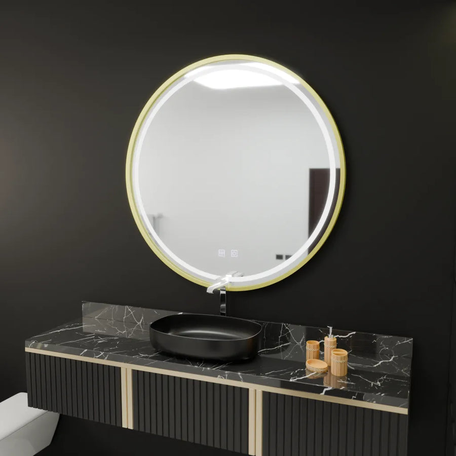 Oglinda LED Rotunda, 50cm, Glanz Touch, Sistem Dezaburire, Dimabila