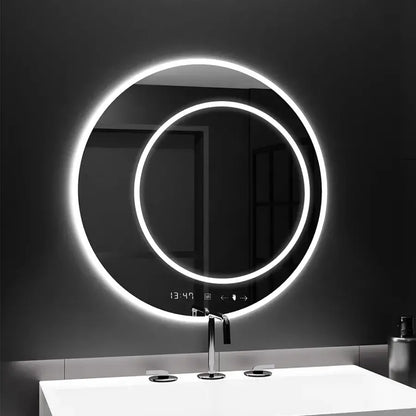 Oglinda LED Rotunda, 60cm, July Touch Marcello, Sistem Dezaburire, Ceas & Termometru, Dimabila