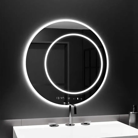 Oglinda LED Rotunda, 60cm, July Touch Marcello, Sistem Dezaburire, Ceas & Termometru, Dimabila