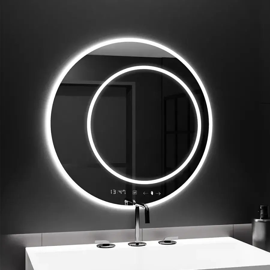 Oglinda LED Rotunda, 60cm, July Touch Marcello, Sistem Dezaburire, Ceas & Termometru, Dimabila