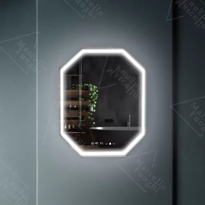 Oglinda LED Poligon, 60x80cm, Ralya Senzor MotionGlow Marcello, Sistem Dezaburire, Ceas & Termometru, Dimabila