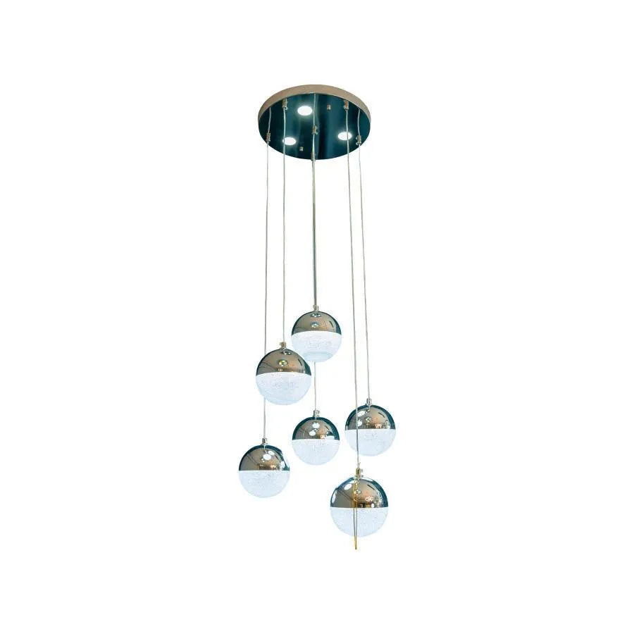 Lustra LED suspendata cu telecomanda JEREMIAS 63W, 6 Elemente, lumina Rece/Calda/Neutra, Dimabila, Argintiu, Inaltime Reglabila