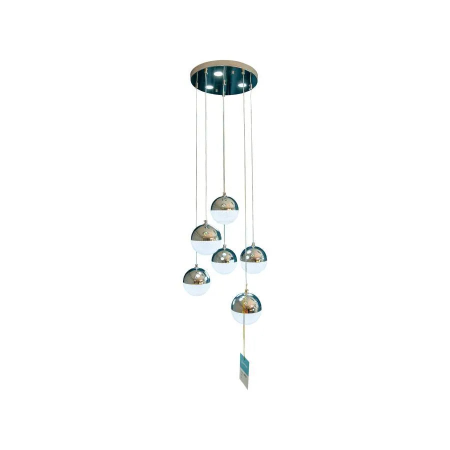 Lustra LED suspendata cu telecomanda JEREMIAS 63W, 6 Elemente, lumina Rece/Calda/Neutra, Dimabila, Argintiu, Inaltime Reglabila