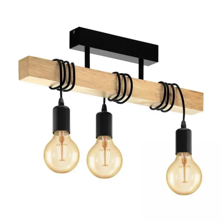 Lustra Timber Trio, 3xE27, Negru, Lemn