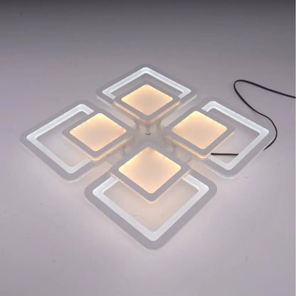 Lustra LED cu telecomanda SUSAN 96W, 4 Patrate, lumina Rece/Calda/Neutra, Dimabila, Alb