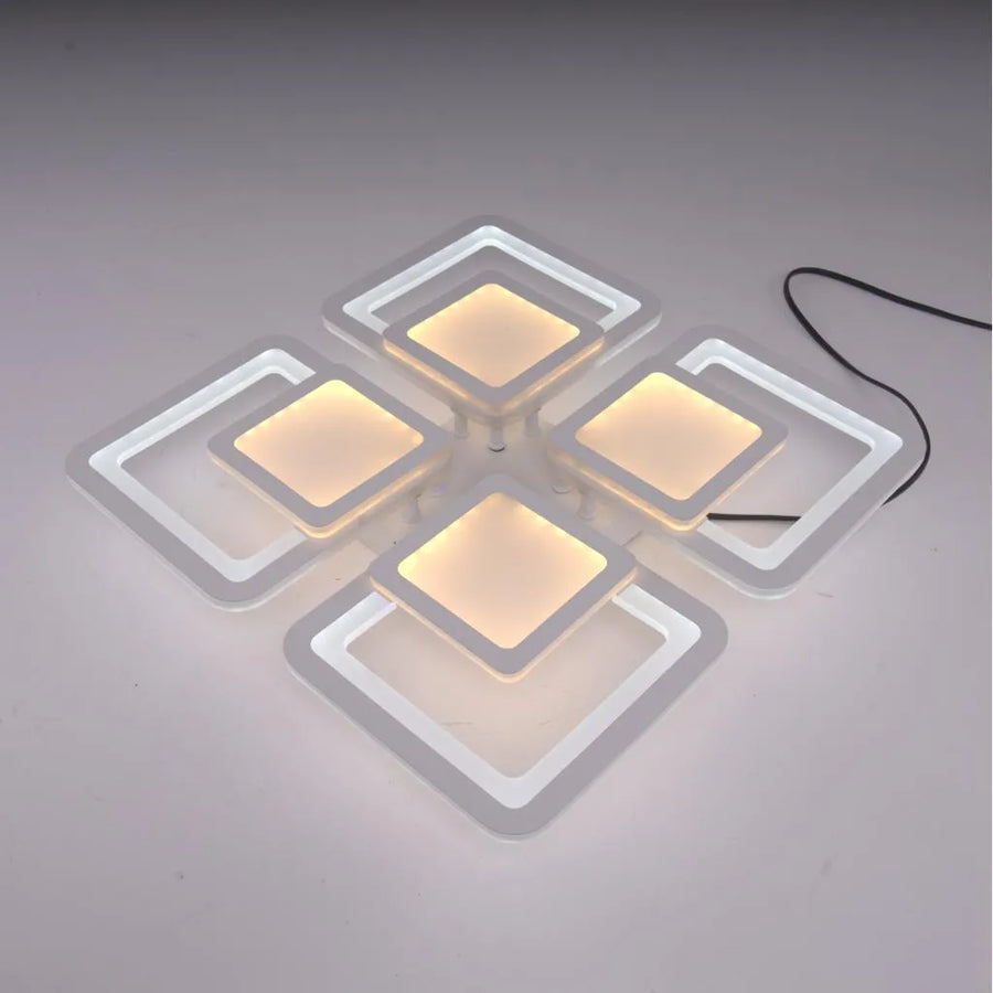 Lustra LED cu telecomanda SUSAN 96W, 4 Patrate, lumina Rece/Calda/Neutra, Dimabila, Alb