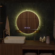 Oglinda LED Touch Alfred Sistem Dezaburire, Ceas si Temperatura 60x60 cm Cu Suport Integrat