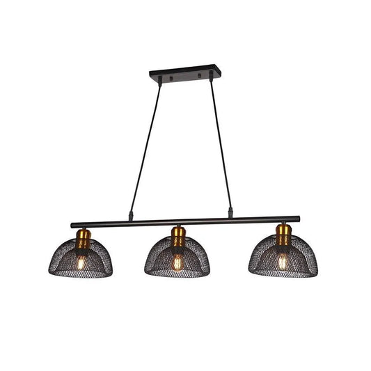 Lustra Metalica FATANS 3xE27, Plasa Neagra, Inaltime Reglabilă