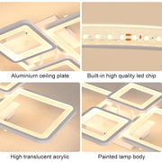 Lustra LED cu telecomanda ELLA 67W, 4 Patrate, lumina Rece/Calda/Neutra, Dimabila, Alb