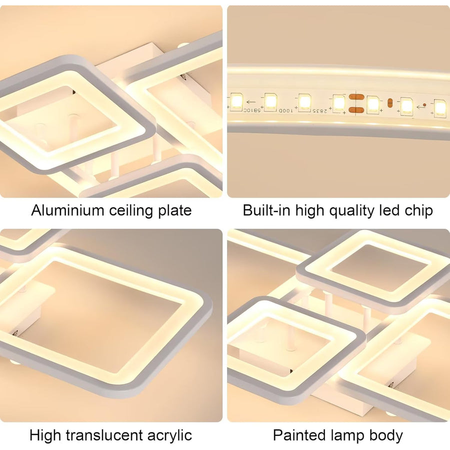 Lustra LED cu telecomanda ELLA 67W, 4 Patrate, lumina Rece/Calda/Neutra, Dimabila, Alb