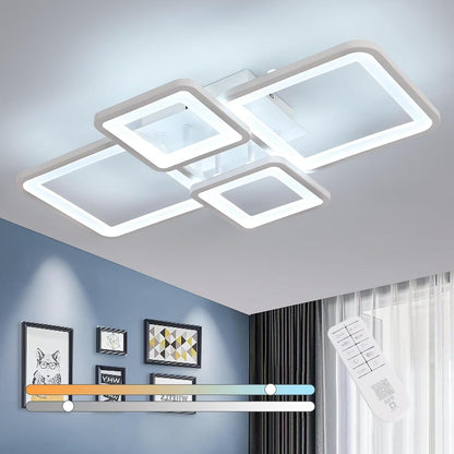 Lustra LED cu telecomanda ELLA 67W, 4 Patrate, lumina Rece/Calda/Neutra, Dimabila, Alb