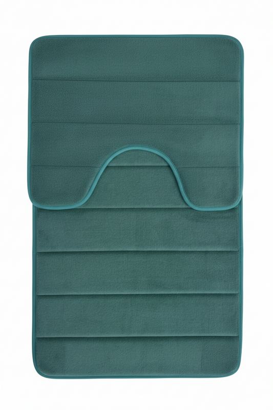 Covorase de Baie, 80x50 cm / 50x40 cm, Verde, Antiderapant, Absorbant, Set 2 bucati