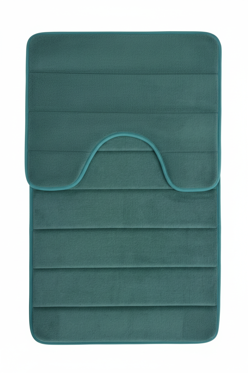 Covorase de Baie, 80x50 cm / 50x40 cm, Verde, Antiderapant, Absorbant, Set 2 bucati