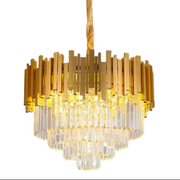 Candelabru Cristal BLOIS Eleganza, Diametru 50cm, 8x E14, Auriu Lucios, Inaltime Reglabila