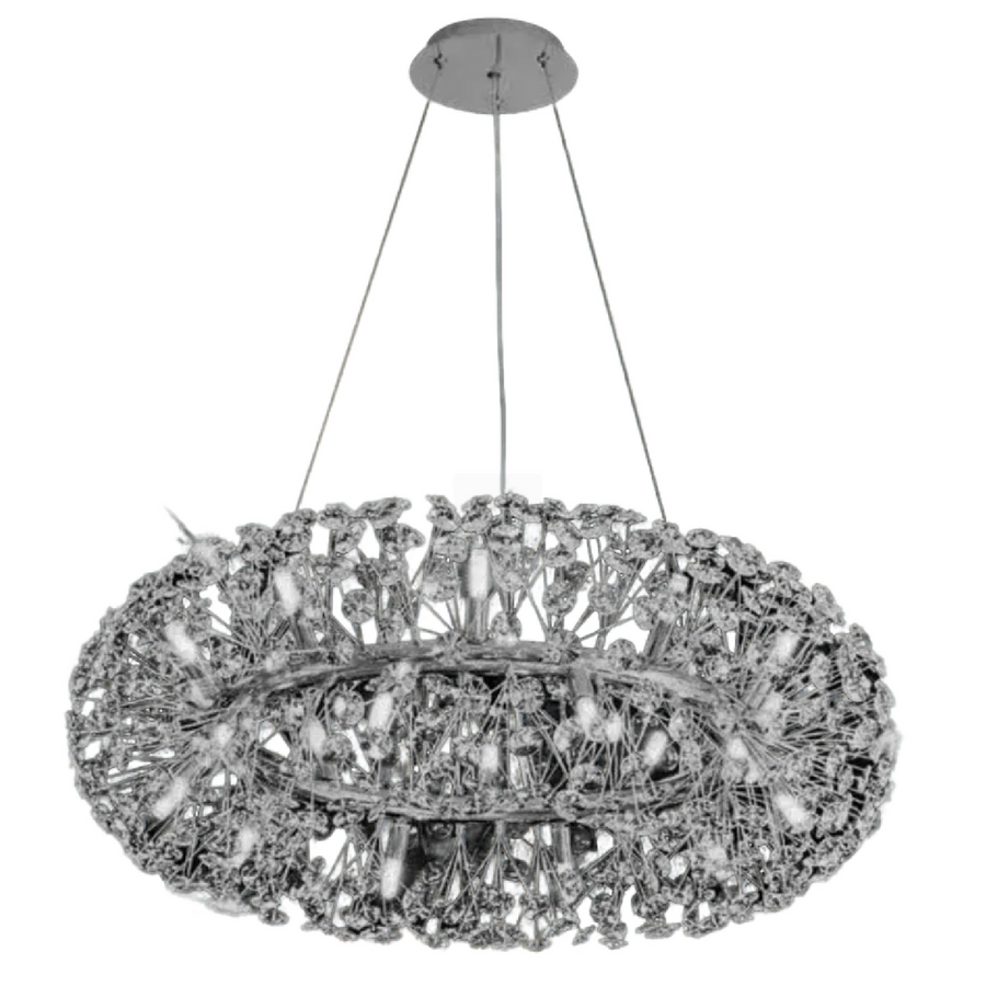 Candelabru Cristal SEGOVIA Magno 12x E14, Diametru 60cm, Crom Lucios, Inaltime Reglabila