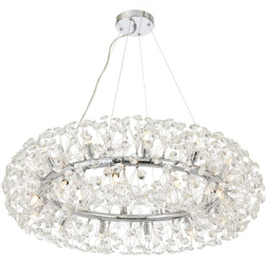 Candelabru Cristal SEGOVIA Magno 12x E14, Diametru 60cm, Crom Lucios, Inaltime Reglabila