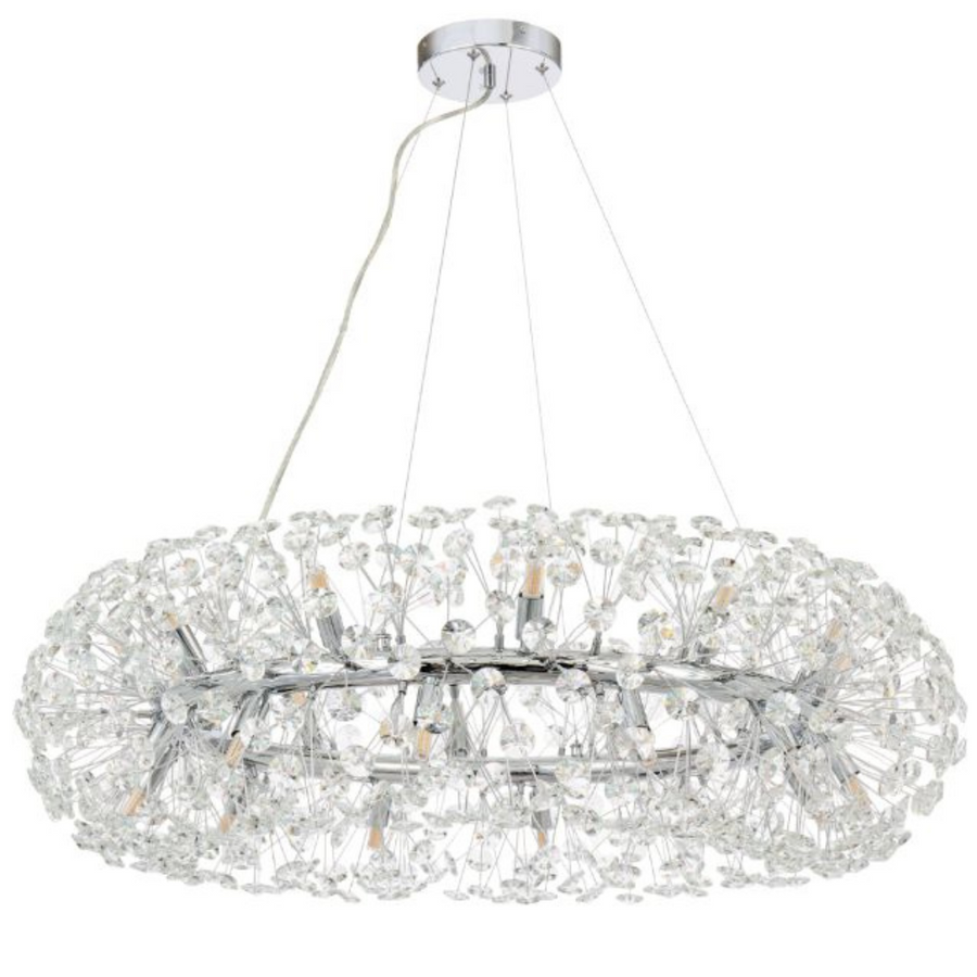 Candelabru Cristal SEGOVIA Magno 12x E14, Diametru 60cm, Crom Lucios, Inaltime Reglabila