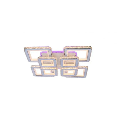Lustra LED cu telecomanda si cristal LEILA 175W, 8 Patrate, lumina Rece/Calda/Neutra, Dimabila, Alb Crom Lucios