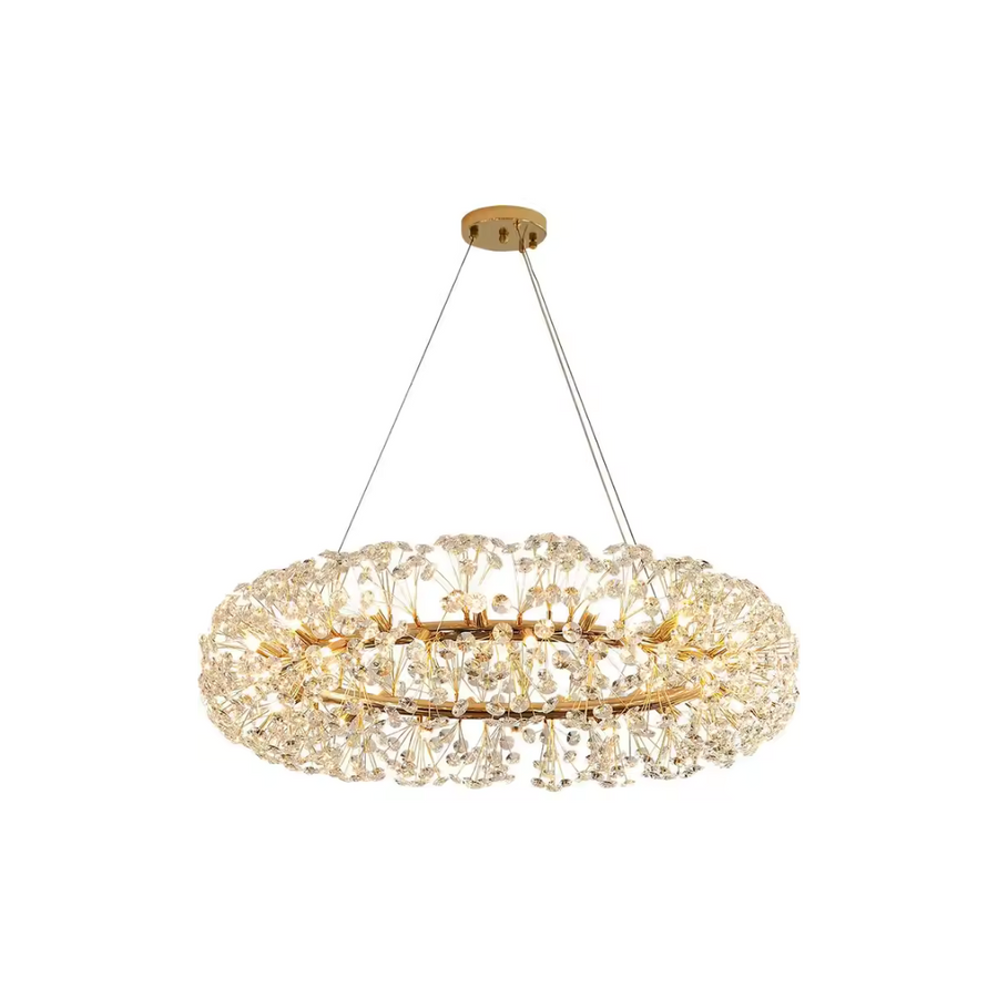 Candelabru Cristal MINUET 12x G9, Diametru 60cm, Auriu Lucios, Inaltime Reglabila