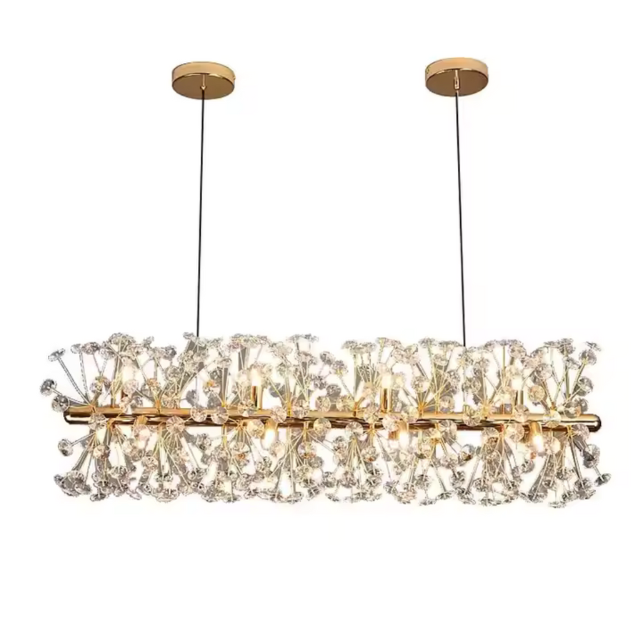 Candelabru Cristal MINUET 9x G9, Lungime 70cm, Auriu Lucios, Inaltime Reglabila