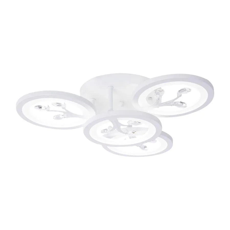 Lustra LED cu telecomanda si cristal DAISY 53W, 4 Elemente, lumina Rece/Calda/Neutra, Dimabila, Alb