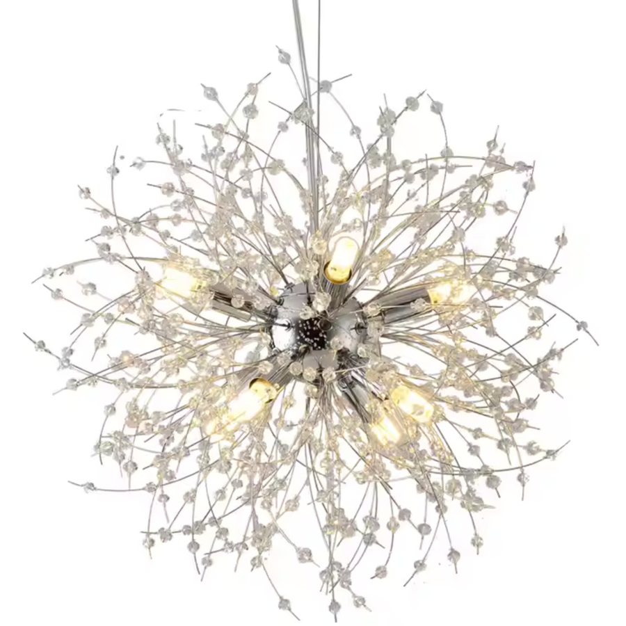 Candelabru Cristal Schönbrunn, 9x G9, Diametru 49cm, Argintiu Lucios, Inaltime Reglabila