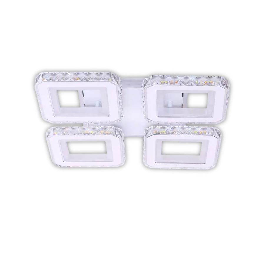 Lustra LED cu telecomanda si cristal LEILA RGB 69W, 4 Patrate, lumina Rece/Calda/Neutra, Dimabila, Alb