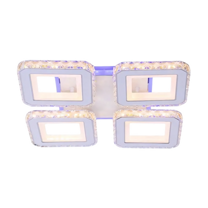 Lustra LED cu telecomanda si cristal LEILA RGB 69W, 4 Patrate, lumina Rece/Calda/Neutra, Dimabila, Alb