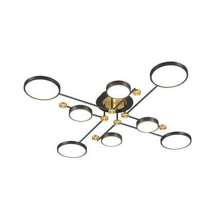 Lustra LED cu Telecomnda MARIA, 44W, 8 Elemente, Lumina Calda/Rece/Neutra, Dimabila, Negru/Auriu