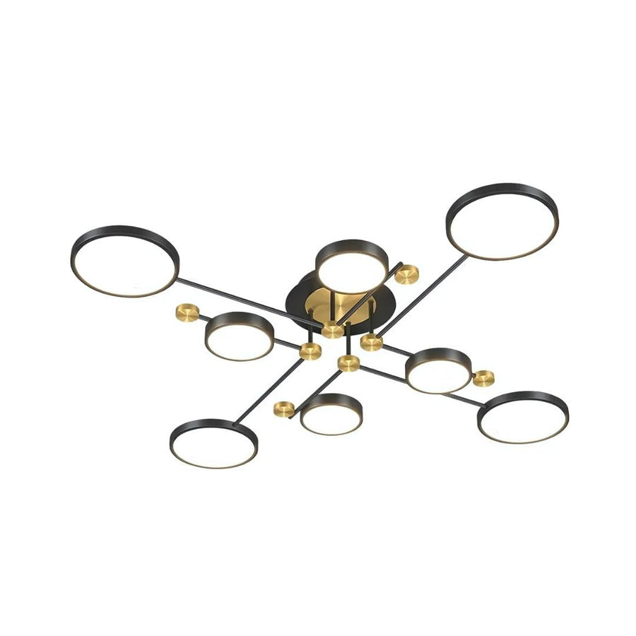 Lustra LED cu Telecomnda MARIA, 44W, 8 Elemente, Lumina Calda/Rece/Neutra, Dimabila, Negru/Auriu