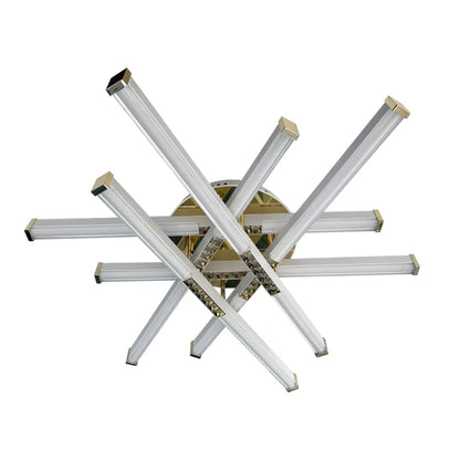 Lustra LED cu telecomanda MAKOTO 144W, 6 Elemente, Liniara, lumina Rece/Calda/Neutra, Dimabila, Alb Auriu