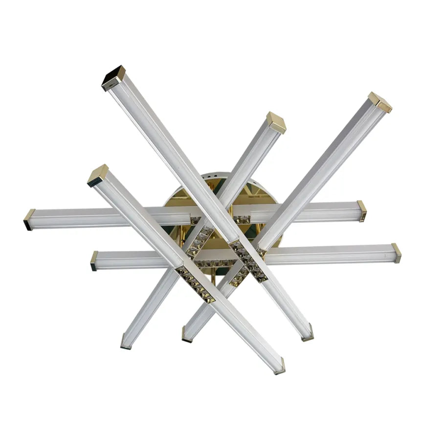Lustra LED cu telecomanda MAKOTO 144W, 6 Elemente, Liniara, lumina Rece/Calda/Neutra, Dimabila, Alb Auriu